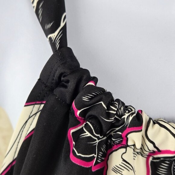 Avenue Size 18W Black White Pink Floral Pattern Tankini Top Handkerchief Hem - Picture 3 of 12